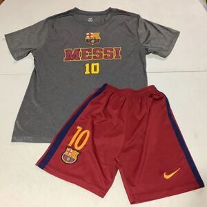 FCB Messi #10 Soccer Jersey & Shorts Shirt Size Medium Shorts Size 24 Grey/Red